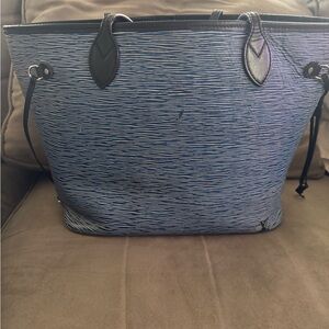 Louis Vuitton tote bag Epi Denim Neverfull and pouch